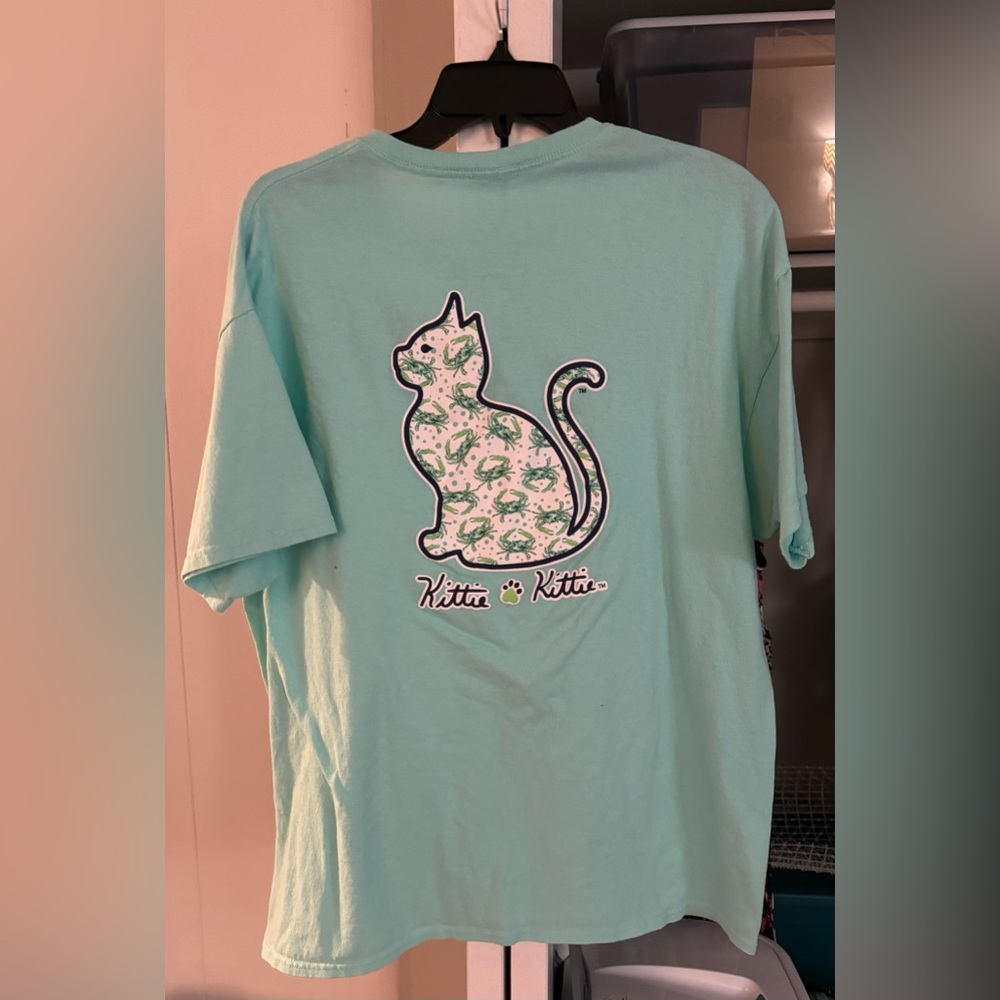 2xl kittie kittie teal t-shirt with Maryland blue crab cat design on back